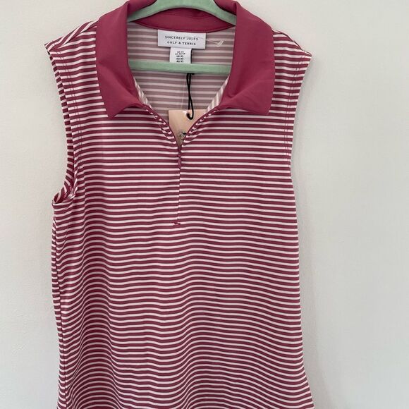 Sincerely Jules Woman's Pink Active Wear Sleeveless Polo Striped Golf Top xsmall - Picture 1 of 6